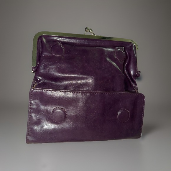 Braciano Frame Kiss Lock Trifold Wallet Purple Leather Magnetic Closure Vintage9 - Picture 6 of 8